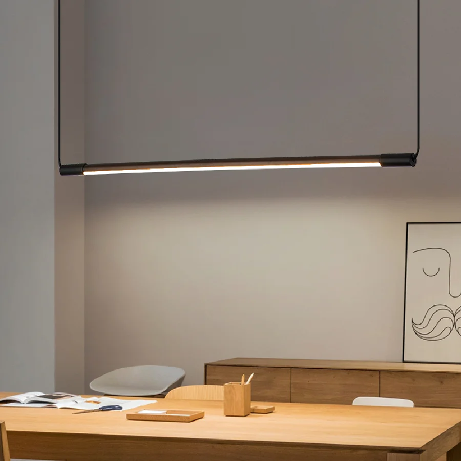 

Modern Long Chandelier LED Dining Table Minimalist Hanging Light Office Study Room Black Chandelier Indoor Decor Pendant Lghting