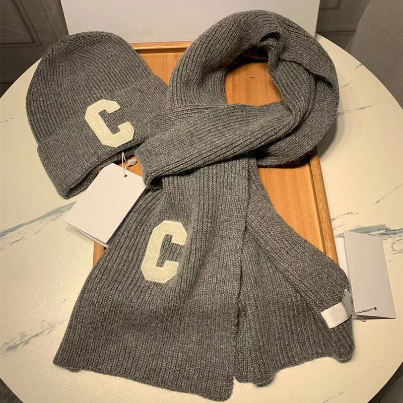 Зимняя теплая шапка шарф модный мужской и женский плюшевый вязаный головной убор