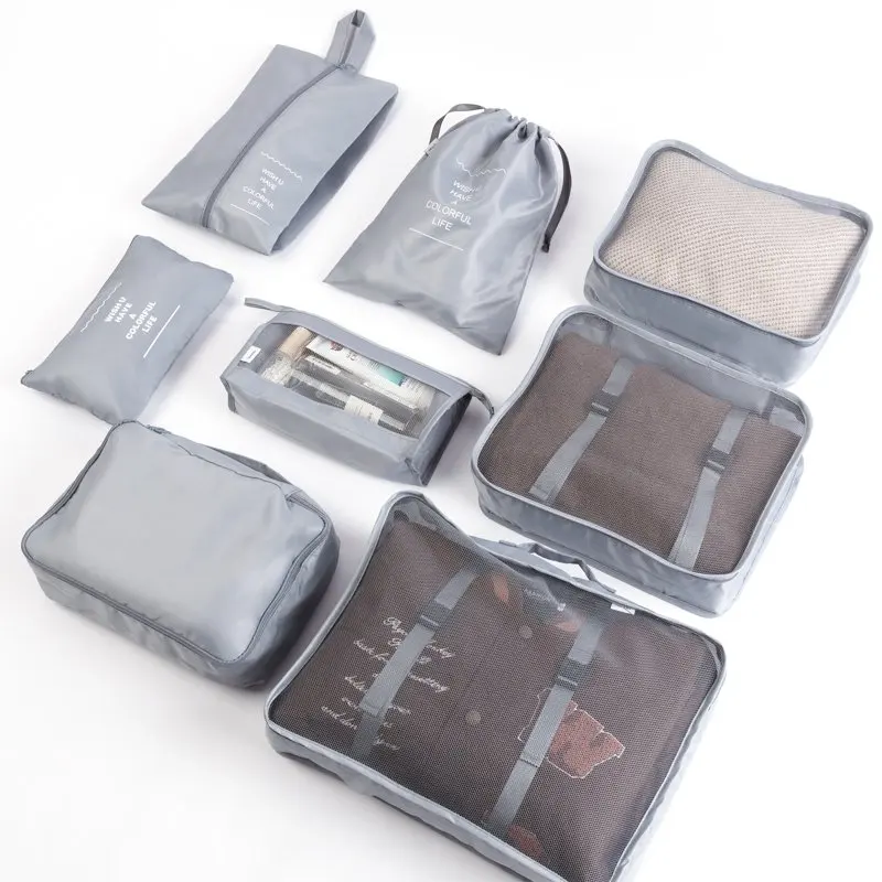 Set of 8 Travel Storage Bags, Multi-functional Luggage Organizer Bags, Portable Trave Pouch, Clothing Sorting Packaging Cubes, G