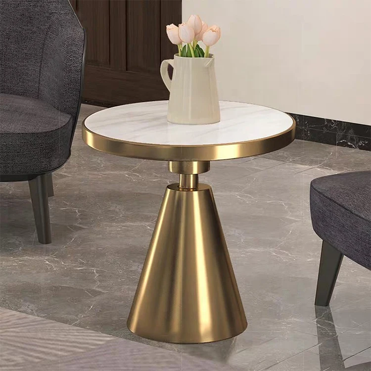 

Modern Mid century industrial luxury marble top mirror metal gold sofa side table modern living room