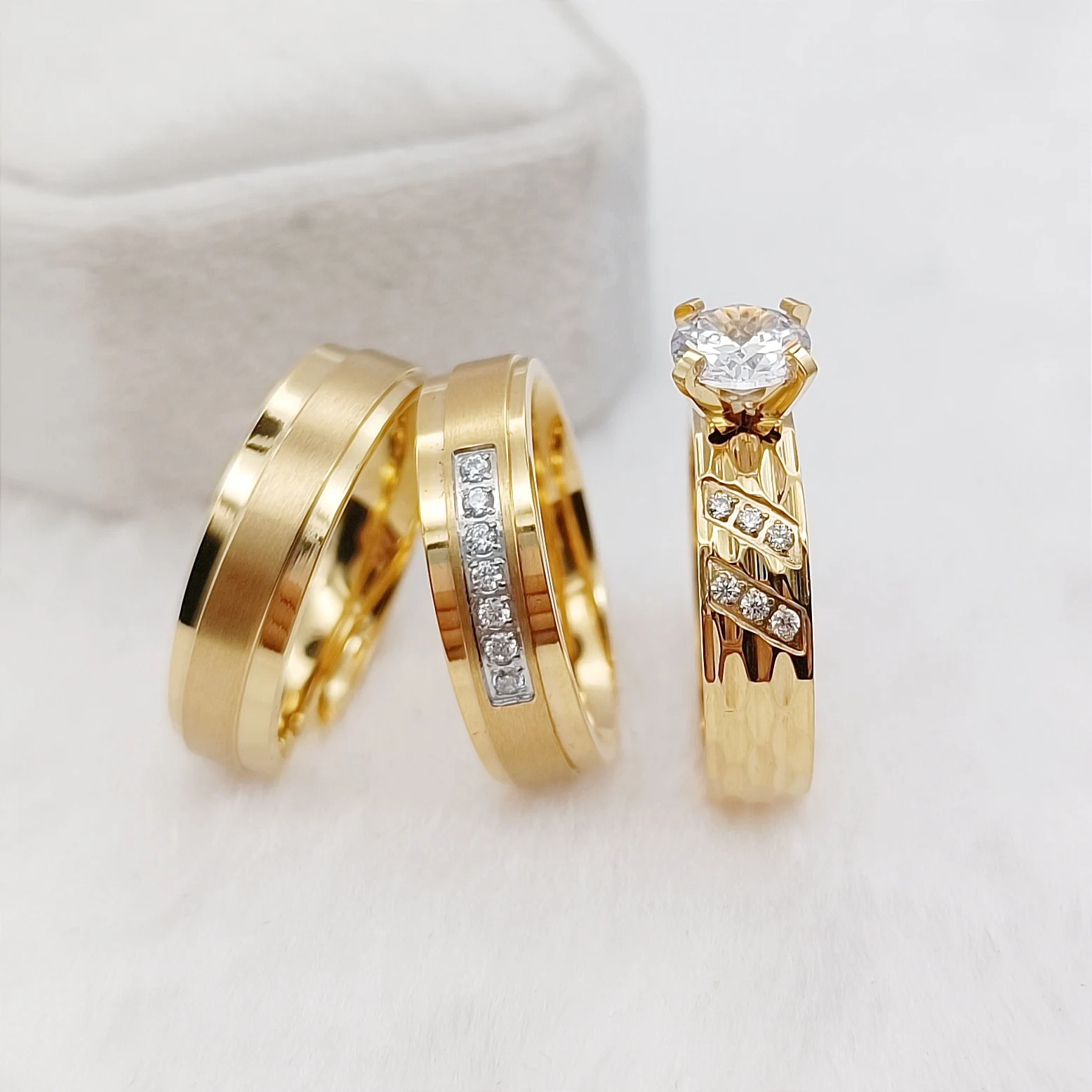 

Unique 3pcs Promise Couples Wedding Engagement Rings Sets For Men and Women 18k Gold Plated Jewery Finger Ring