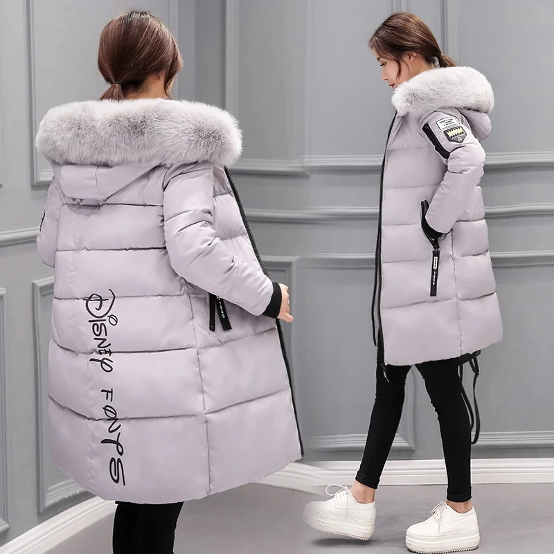 2022 Winter Jacket Women Parka Big Fur Collar Hooded Thick Warm Long Female Coat Casual Outwear Down Cotton Jacket Parkas