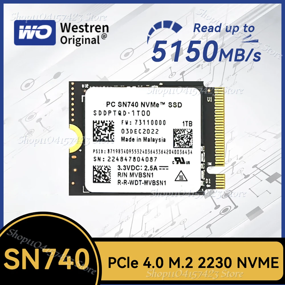 Твердотельный накопитель M.2 2230 Gen4 PCIe 4.0 X4 NVMe 2024 Western Oigital DW SN740 2 ТБ 1 для Steam Deck Microsoft