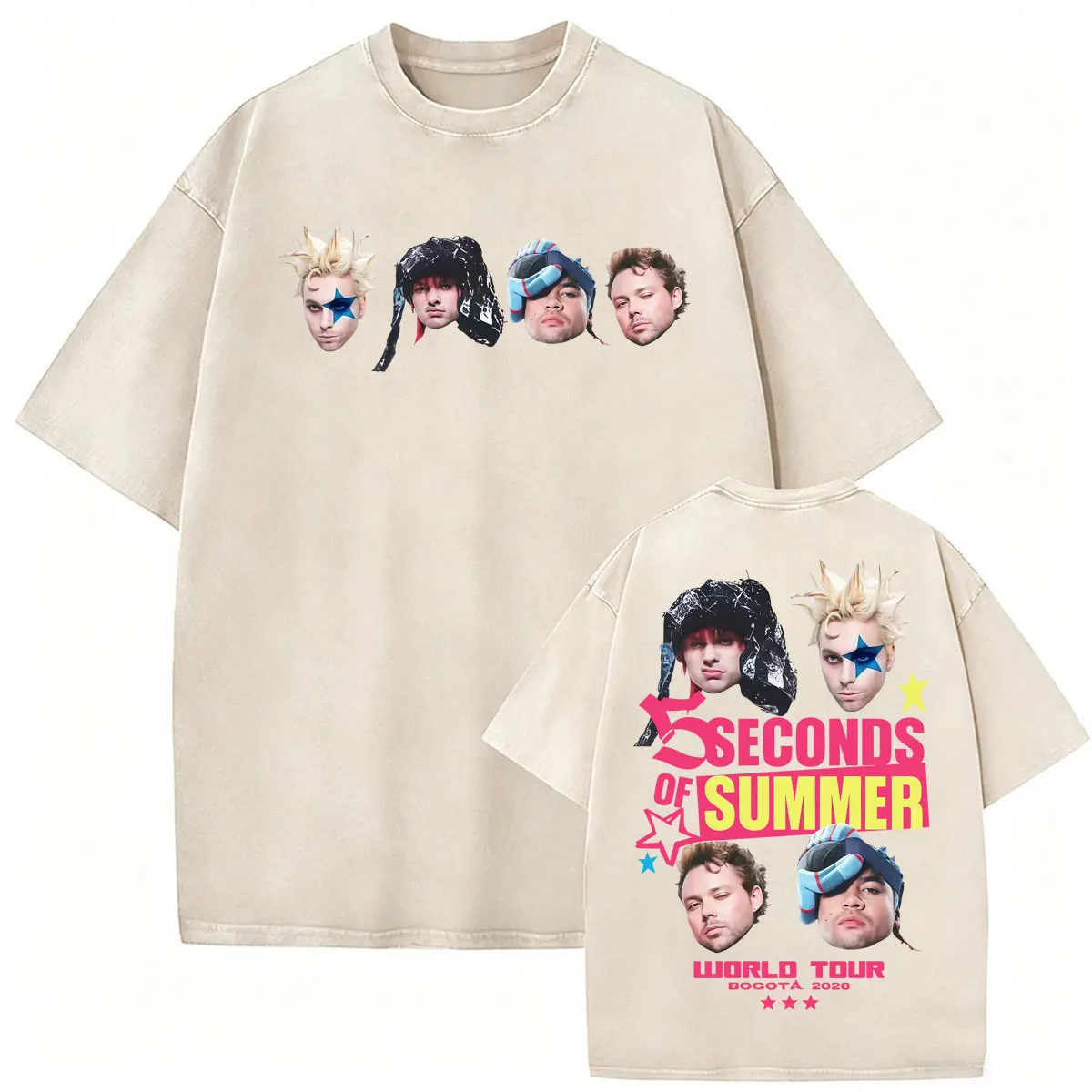 Футболки унисекс 5 Seconds of Summer Make Me Your Latam Tour 2026 в винтажном стиле с эффектом потертости, повседневные оверсайз футболки в стиле Харадзюку, уличная одежда (art.: 3920db3df86bc) - 3920db3df86bc