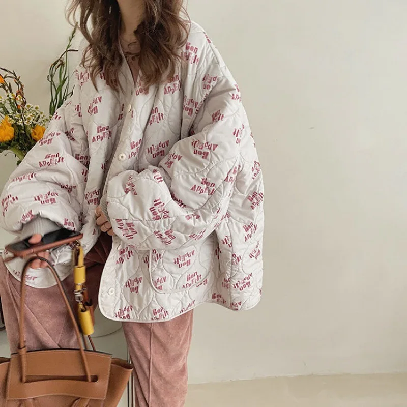 Women Parkas Winter Korean Sweet Full Casual Thick Vintage Letter Winter Jacket Women Coat All-match