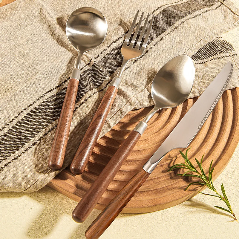 Matte Brushed Stainless Steel Kitchen Cutlery Korea Style