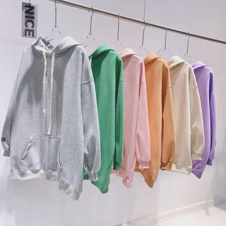 

solid color long-sleeve hoodies Women oversized sweatshirt Fashion loose casual Streetwear clothing fall 2021 tops