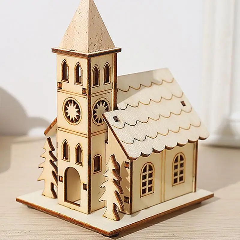 2025 Рождественский деревянный светящийся орнамент в виде кабины светодиодный