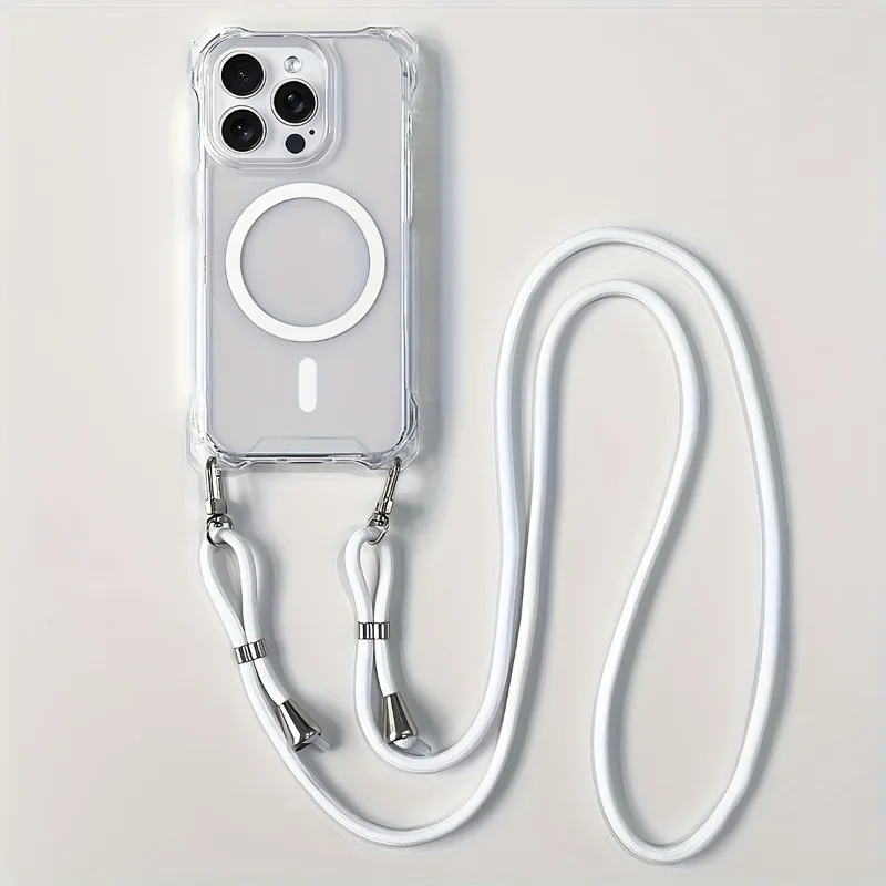 Прозрачный чехол-накладка с магнитной беспроводной зарядкой MagSafe и ремешком-шнурком для iPhone 17 Air, 16, 11, 12, 14, 13, 15 Pro Max (art.: 3920dae42cf75) - 3920dae42cf75