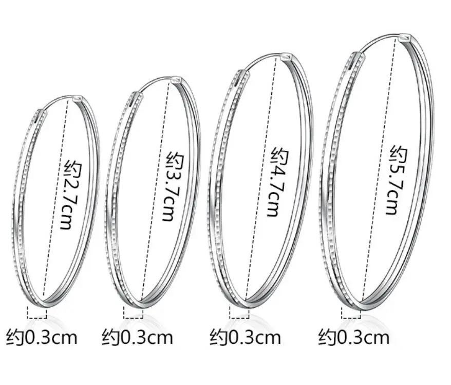 Настоящее серебро 925 пробы круглые серьги-кольца с резьбой 30/40/50/60 мм для женщин