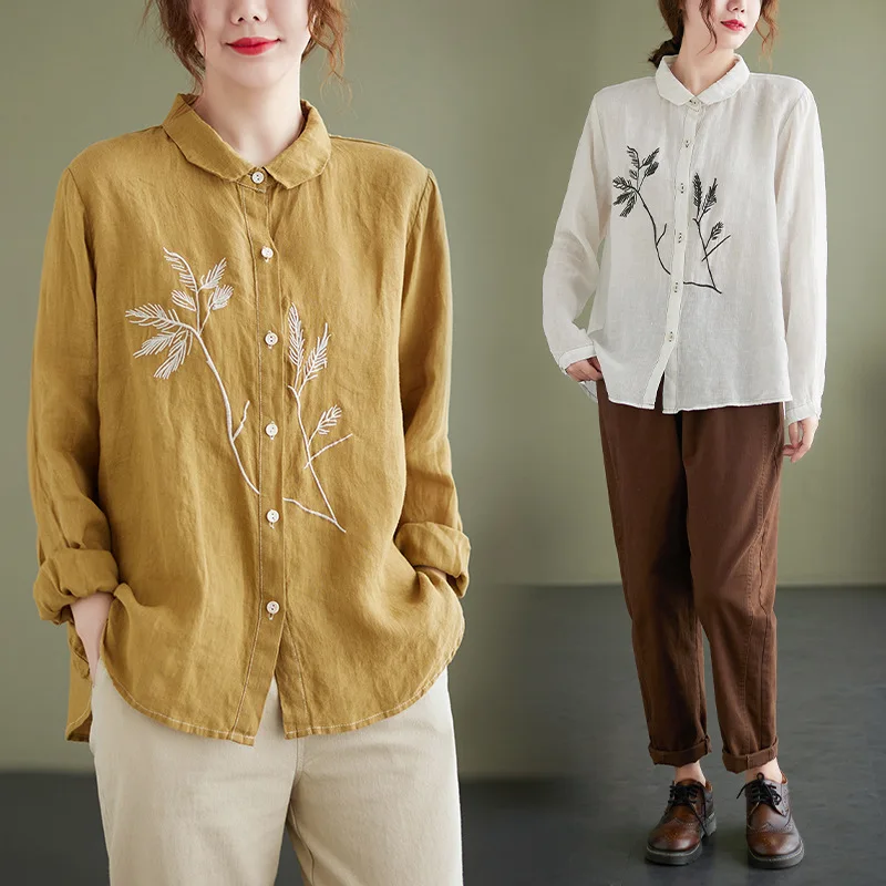 

New Summer Women Girls Retro Chinese Loose Leisure Enbroidery Long Sleeves Style Beach Sunscreen Sports Outdoor Thin Shirt