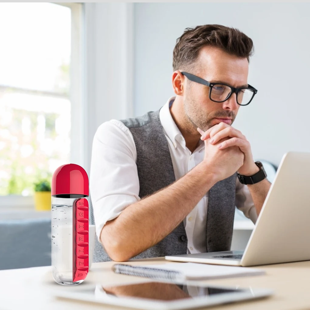 600 мл бутылка для воды с таблетками пластиковая напитков коробкой лекарств