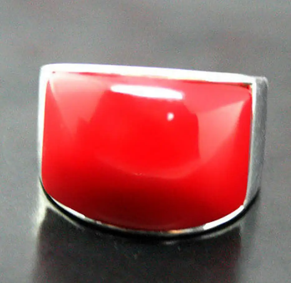 

Fashion jewelry Free Shipping wholesale good 12*16mm RARE RED CORAL 925 STERLING SILVER JEWELRY RING SIZE 7/8/9/10 silver-jewel