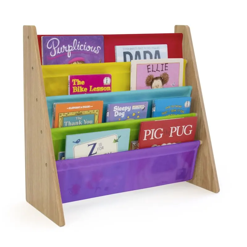 

Book Rack Storage Bookshelf, 4 Tiers, Rainbow/Natural Wood