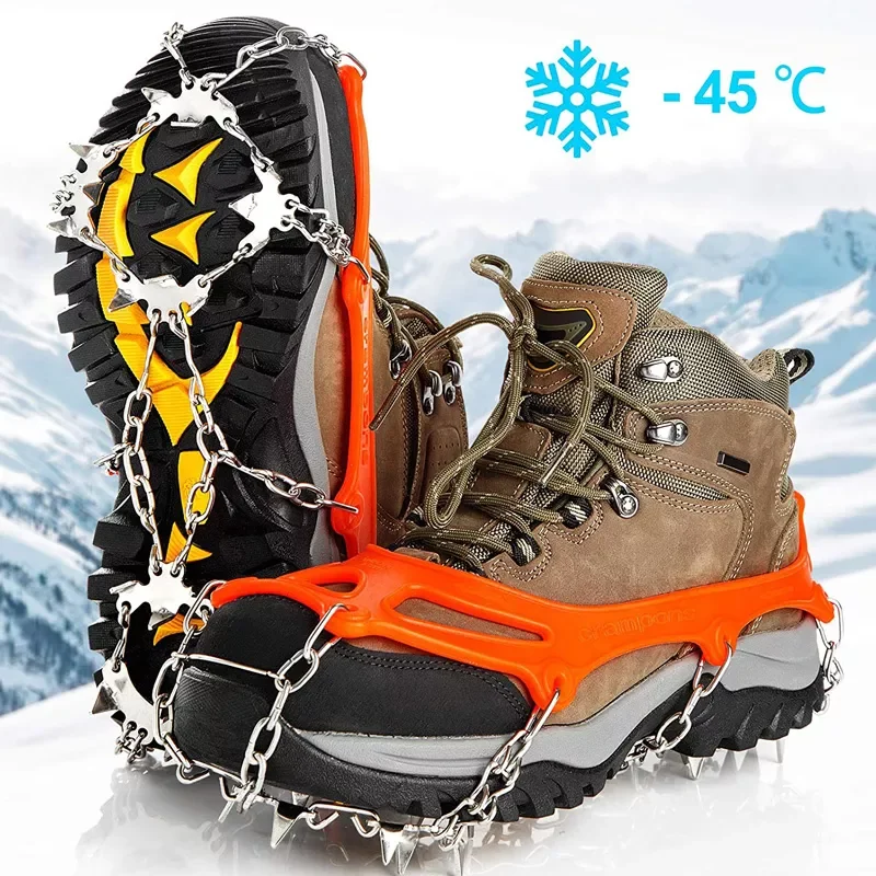 Pair 19 Teeth Ice Gripper Shoe Cover Silicone Climbing Snow Non-slip Walk Antiskid Hiking Mountaineering Spikes Crampons
