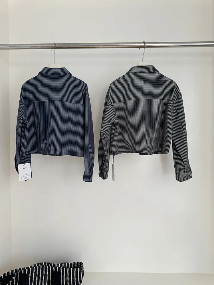 Классическая верхняя одежда в корейском стиле полоску женское тонкое короткое