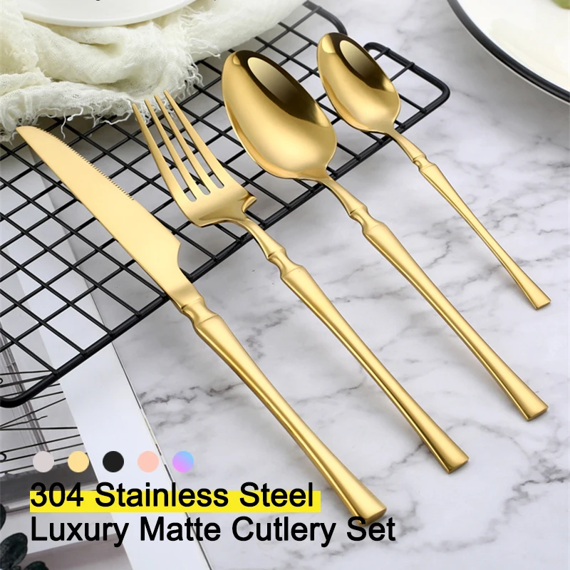 

4Pcs Stainless Steel Dinnerware Set Simple Style Tableware Set Knife Fork Spoon Flatware Set Western Cutlery Set Dishwasher Safe
