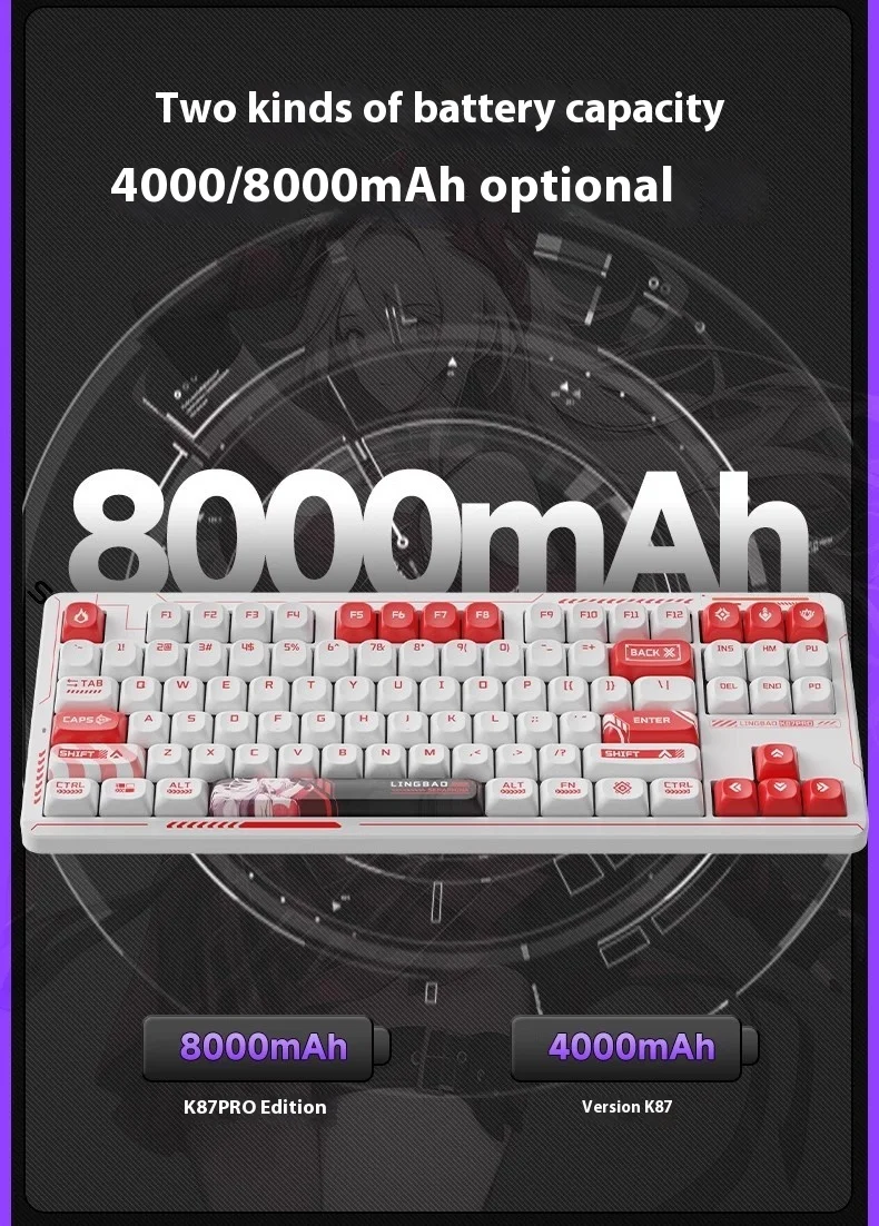 Lingbao K87 Pro Механическая клавиатура трехрежимная RGB-подсветка игровая с горячей