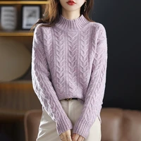 autumn and winter new womens half turtleneck pullover loose thickened knitted twist bottoming sweater 100 australian w