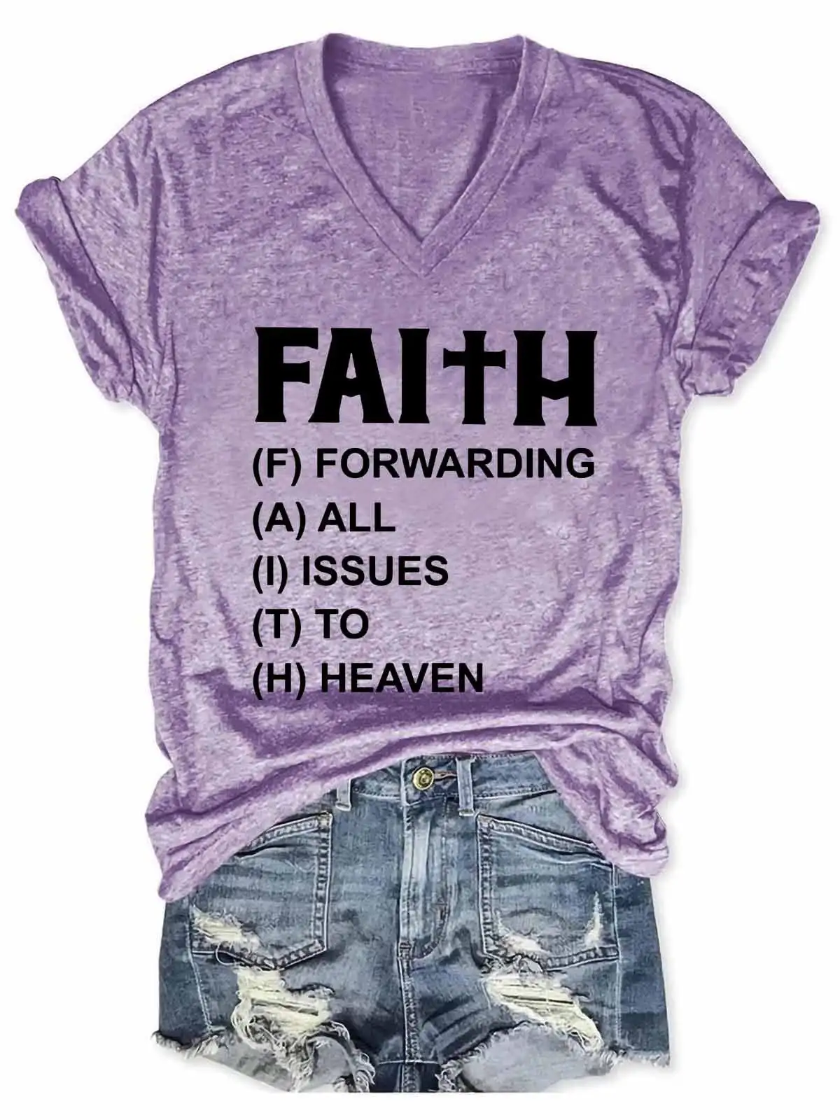 Lovessales Womens Religion,Fiaith V-Neck Short Sleeve 100% Cotton T-shirt
