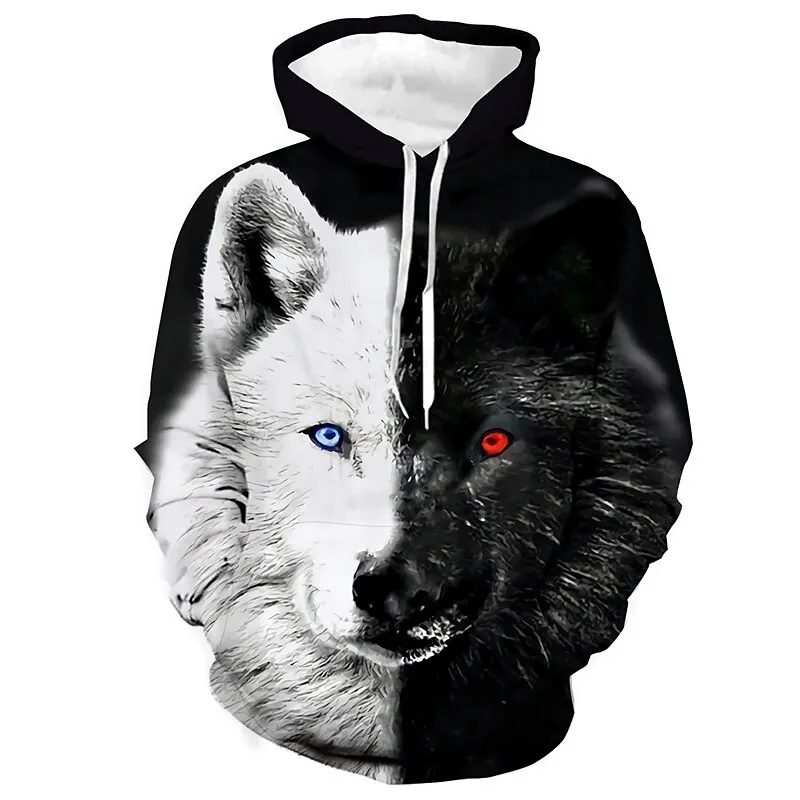 2023 Popular Black and White Wolf Print 3D Men's Hoodie Fashion Animal Sports Shirt Casual Essential Pullover Jacket Jacket