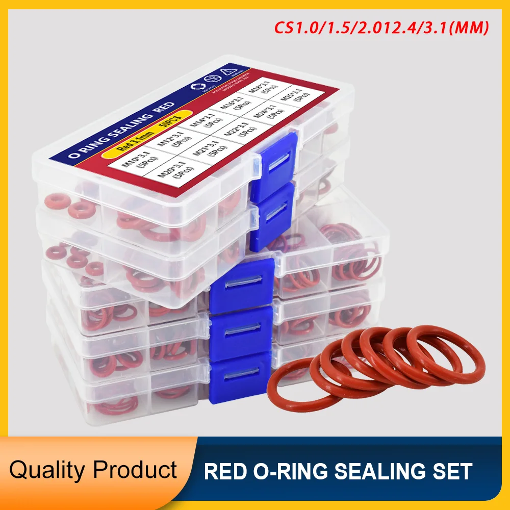 

Red Silicone O Rings Kit VMQ Sealing Washer Gaskets Waterproof Oil Resistant and High Temperature O Ring CS1.0/1.5/2.0/2.4/3.1MM