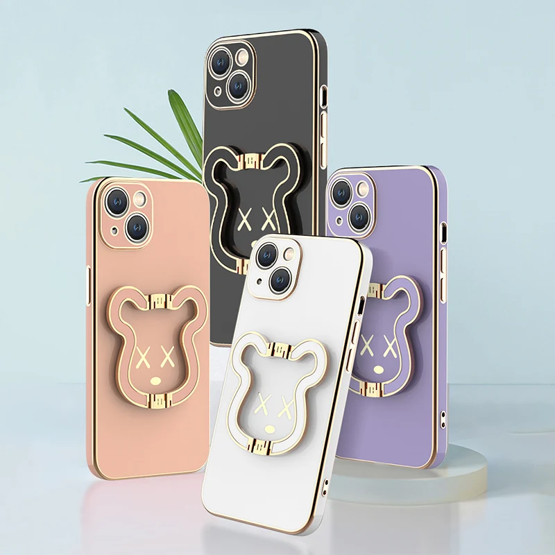 

Mobile Phone Cases Protective Case for IPhone 11 12 13 Pro Max Case New with Bear Bracket for IPhone 13 12 11 Lens All-inclusive