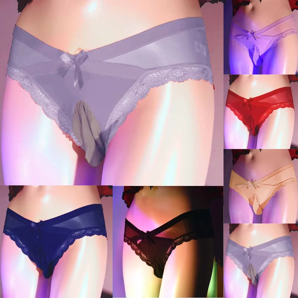 

Mens Sexy Lingerie Sissy Pouch Panties Lace Boxer Briefs Quick Dry Thong Erotic Sheer Lace Seamless Ice Silk Ultra-Thin Panties