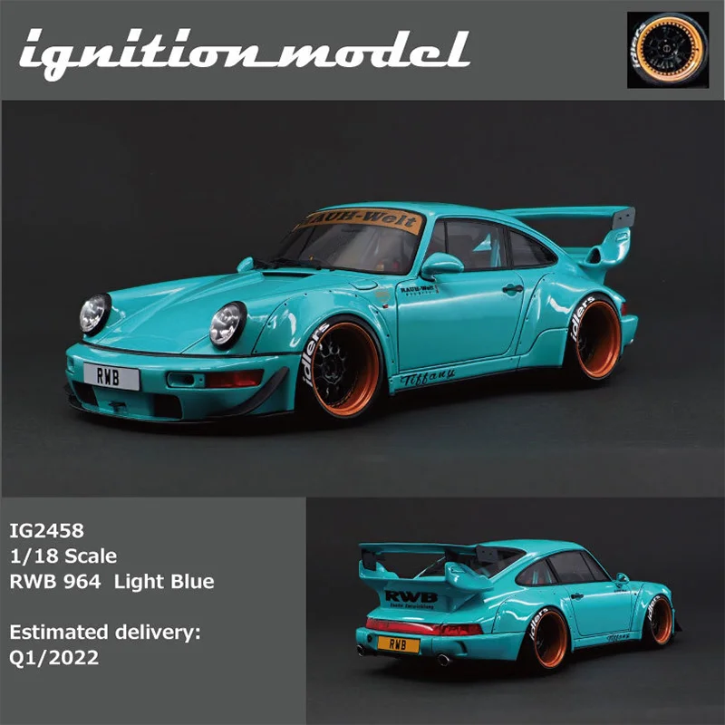 

1:18 RWB 911 964 Light Blue Car Model Limited Edition Alloy Diorama Collection Miniature Carros Toys IG