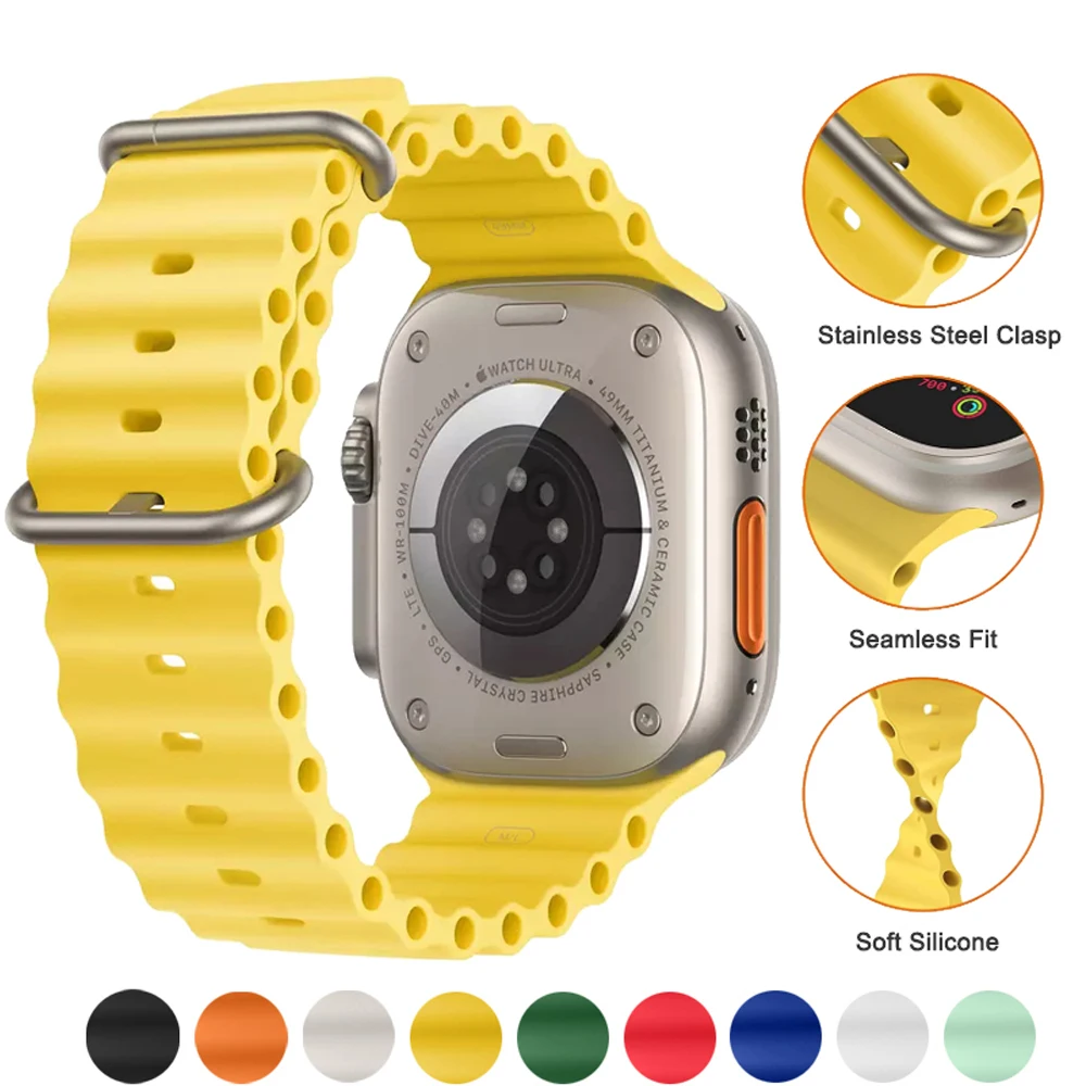 

Силиконовый ремешок Ocean для Apple watch band 49 мм 45 мм 44 мм 40 мм 41 мм 42 мм 38 мм, спортивный браслет для iWatch 3 4 5 6 7 SE 8 Ultra