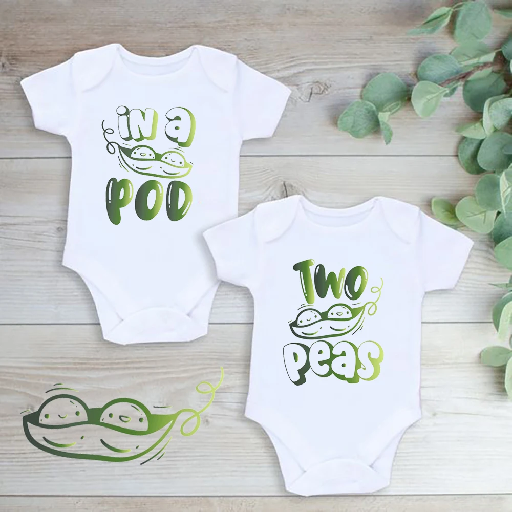 In A Pod Two Peas Twins Baby Summer Infant Clothes Green Plant Printed Short Sleeve Bodysuit Unisex Newborn Twins Baby Romper