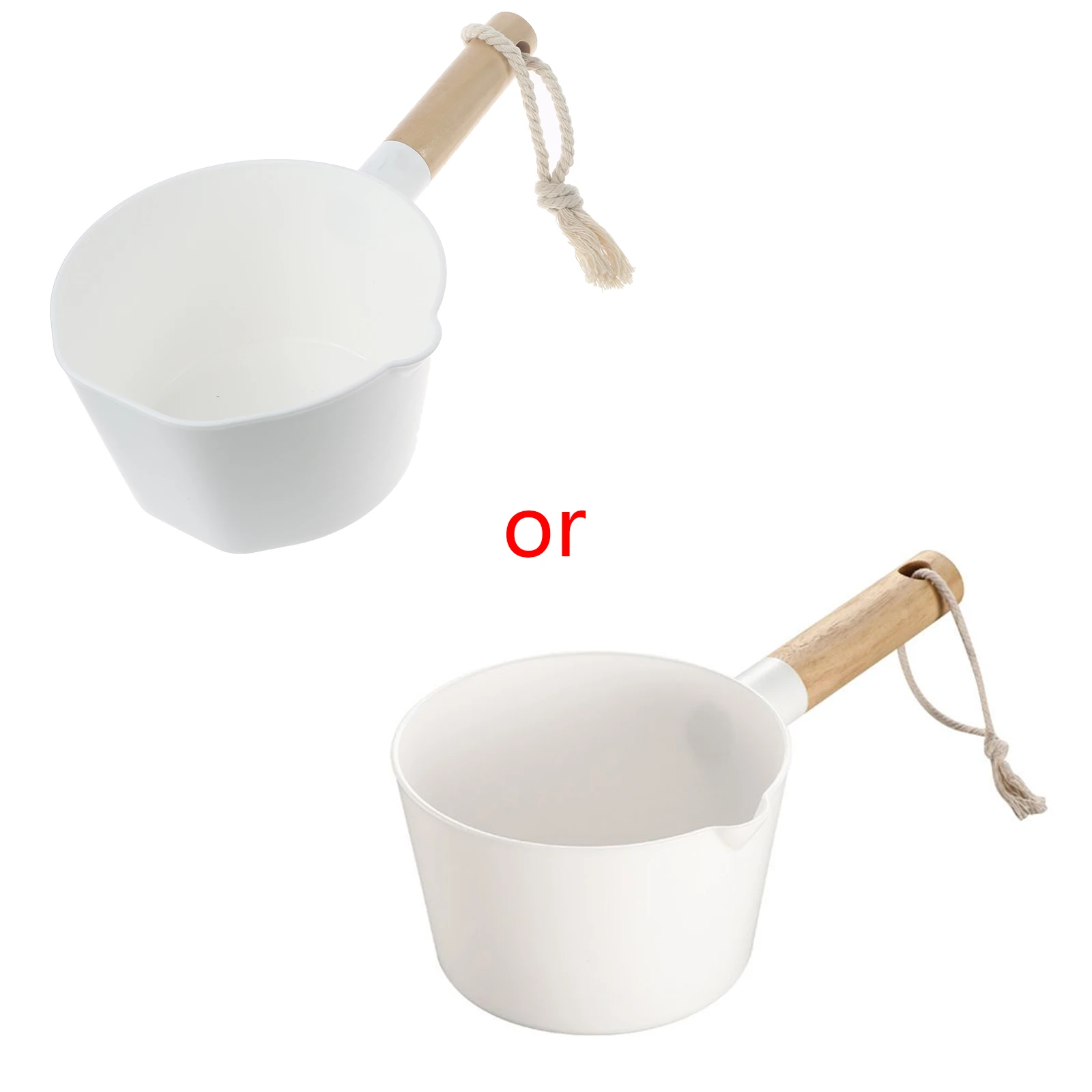 

Kitchen Wooden Long Handle Water Ladle Bathroom White Scoop Japanese Style Kitchen Accessories