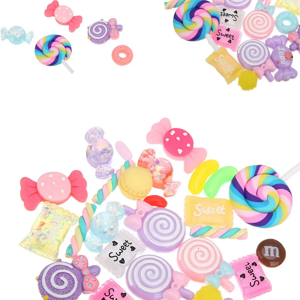 

30pcs Resin Jewelry For Phone Case DIY Scrapbooking Filler Crafts Charms Candy Flatbacks Colorful Accessories Cute Slime Beads