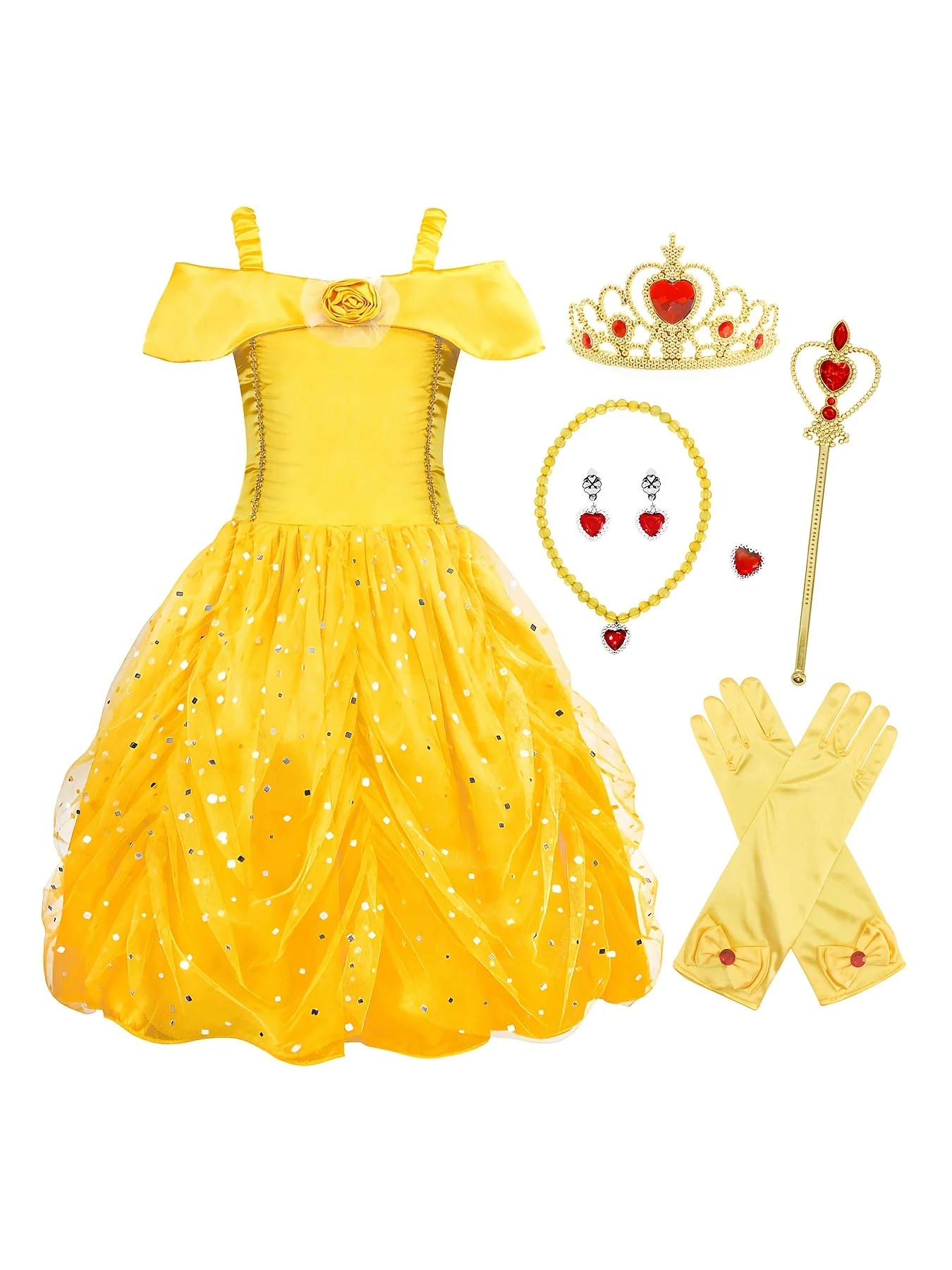 Girls Shoulder Layered Dress Princess Dress Costume Dress Up Birthday Party Christmas Cosplay Outfit Accessories Included Set