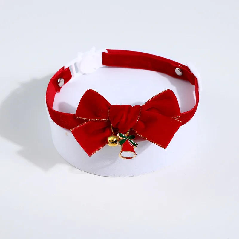 

Yule gold red velvet bow bell adjustable safety buckle cat dog pet collar choker