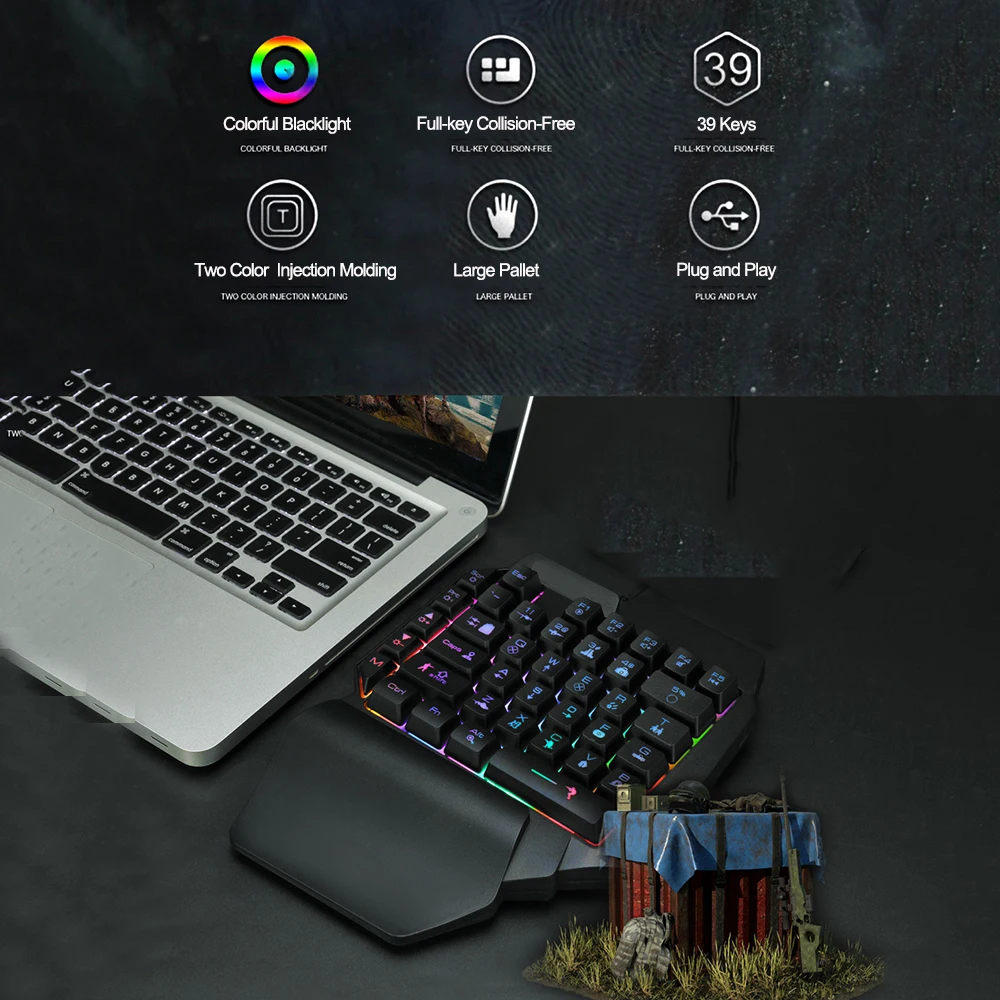 

Single Handed Gaming Keyboard RGB Backlit Portable Mini Gaming Keyboard F6 Wired Keys Glow-in-the-Dark Gaming Keyboard
