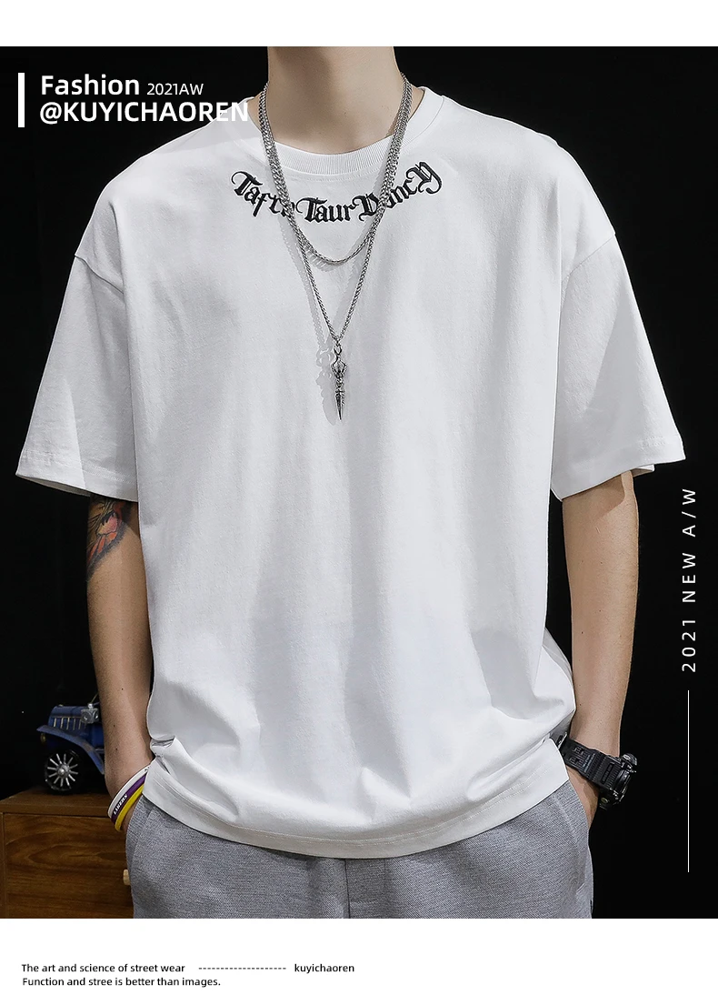 

M2217 Summer embroidered short-sleeved t-shirt men's loose tide brand half-sleeved cotton t-shirt