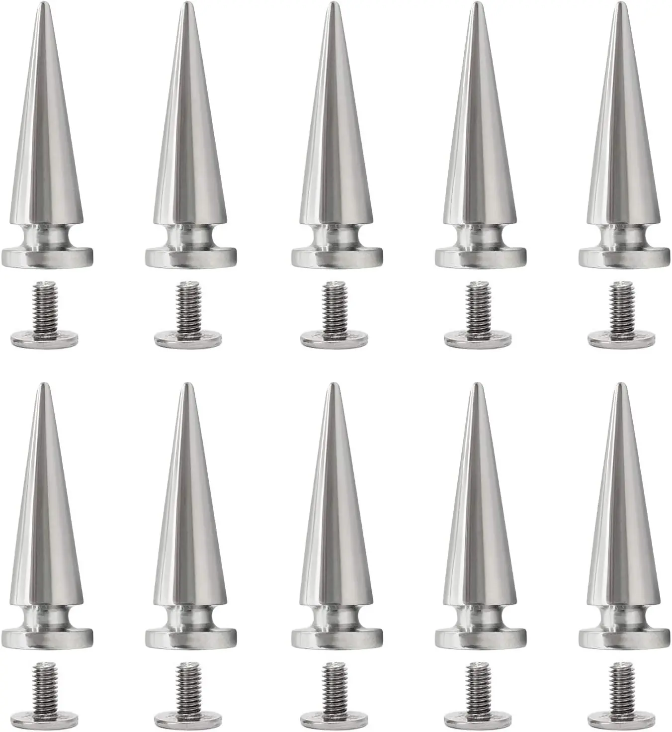 Коническая заостренная винтовая пряжка, 10/20/30 шт., металлические заклепки, кожа, искусственная кожа, украшение для обуви, панк «сделай сам» (10x26 мм, серебристый)