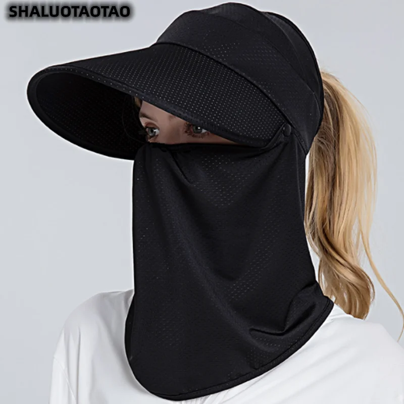 

2022 New Ponytail Ice Feeling Sun Hats Female Summer Hat Ride Face Mask Outdoor Eeck Guard Shade Sunhat Two Piece Set Gorra