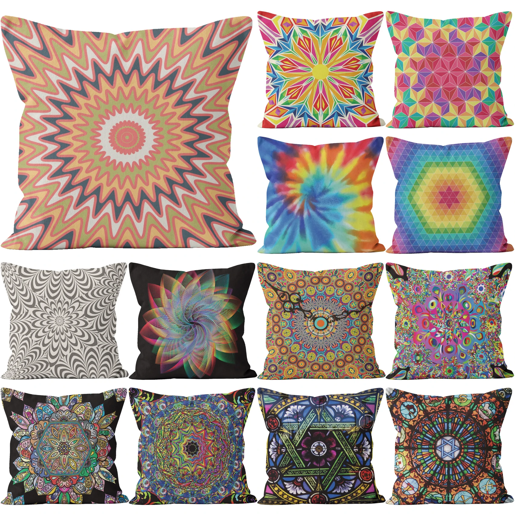

Psychedelic Mandala Linen Cushion Cover Meditation Witchcraft Hippie Living Room Sofa Bed Cushion Cover Home Decor Wholesale