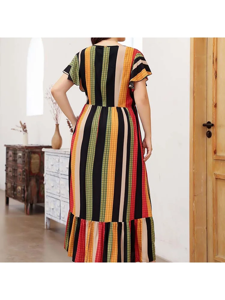 Middle East large print dress 2022 Europe and America new red elastic waist dress for women plus size feminino