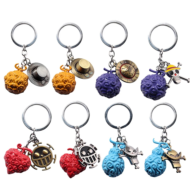 

1Pc Anime One Piece Action Figure Keychain Devil Fruit Straw Hat Luffy Ace Rubber Fruit Pendant Backpack Keyring Model Toy Gift