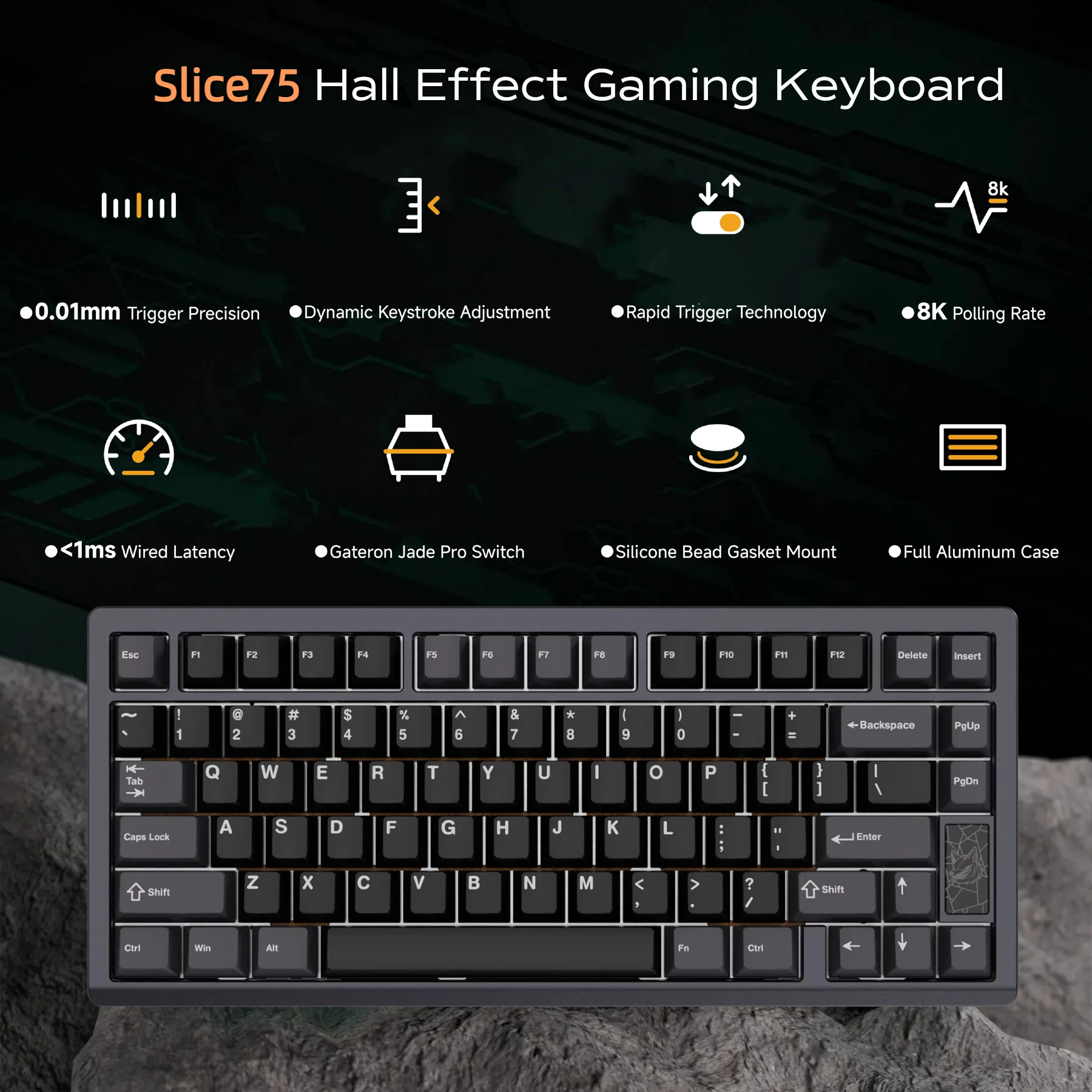 Фото Игровая клавиатура Chilkey Slice75 HE с эффектом Холла: 75-процентная алюминиевая магнитная клавиатура с быстрым триггером и переключателем Gateron Jade Pro №2