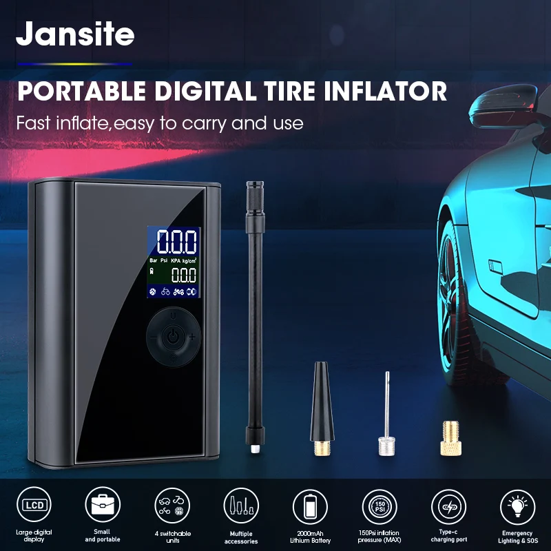 Автомобильный Компрессор Jansite портативный цифровой беспроводной воздушный