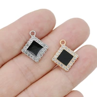 10pcs gold plated crystal black enamel square charms pendant jewelry making earrings necklace accessories diy craft