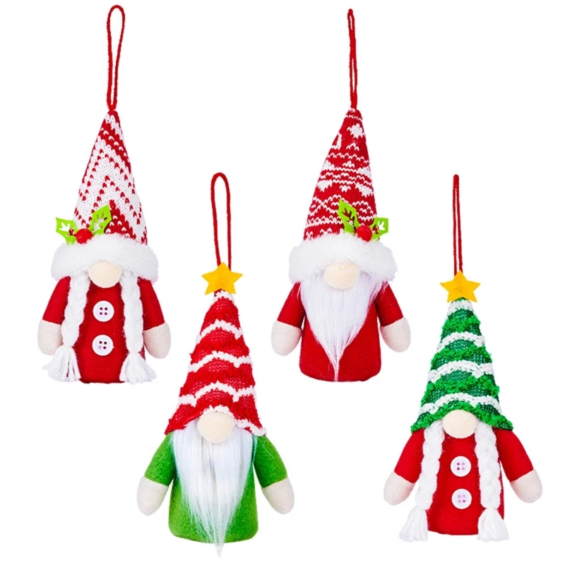 4Pcs Gnome Christmas Ornaments with Led Light Handmade Xmas Gnomes Plush Doll