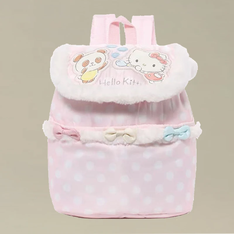 

Рюкзак Hello Kitty женский плюшевый, милая вместительная мультяшная сумка с сердечками, с широким ремнем на плечо