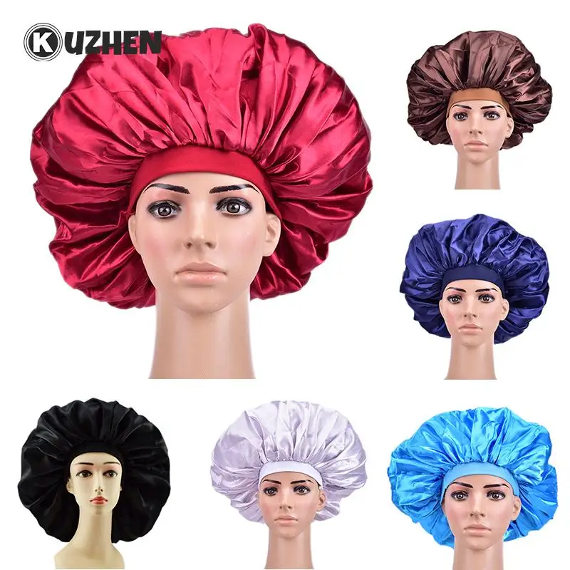 

1pc Adjust Solid Satin Bonnet Hair Styling Cap Long Hair Care Women Night Sleep Hat Silk Head Wrap Shower Cap Hair Styling Tools