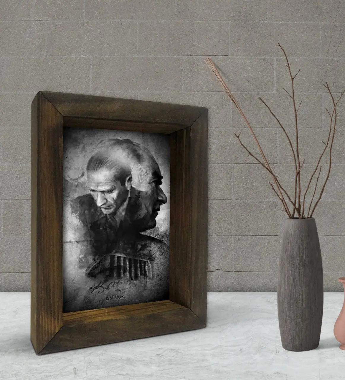 

BK Gift Ataturk Design Decorative Natural Solid Wood Frame 15x20cm-17