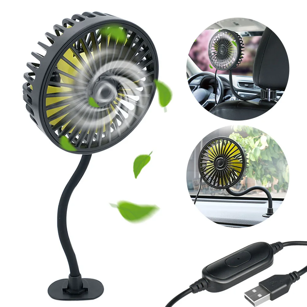 

USB Car Fan With Flexible Gooseneck Dashboard Rear Seat Cooling Fan 3 Speed Adjustment Portable Person Fan For Car Truck Van SUV